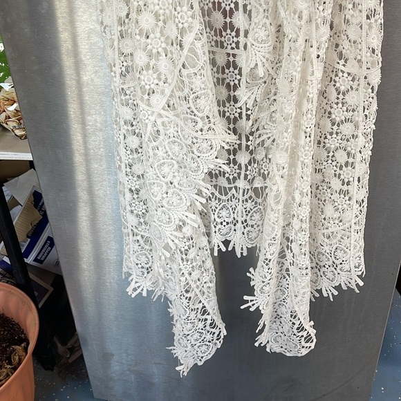Crochet‎ lace cream long boho western vest shawl, women’s size Medium. Lace - Picture 5 of 11